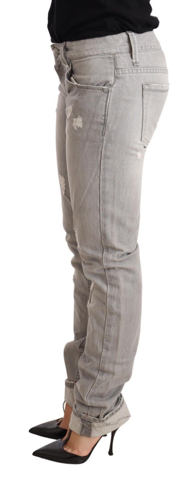 Acht Chic – Slim Fit – Zerfetzte Jeans in grauer Waschung