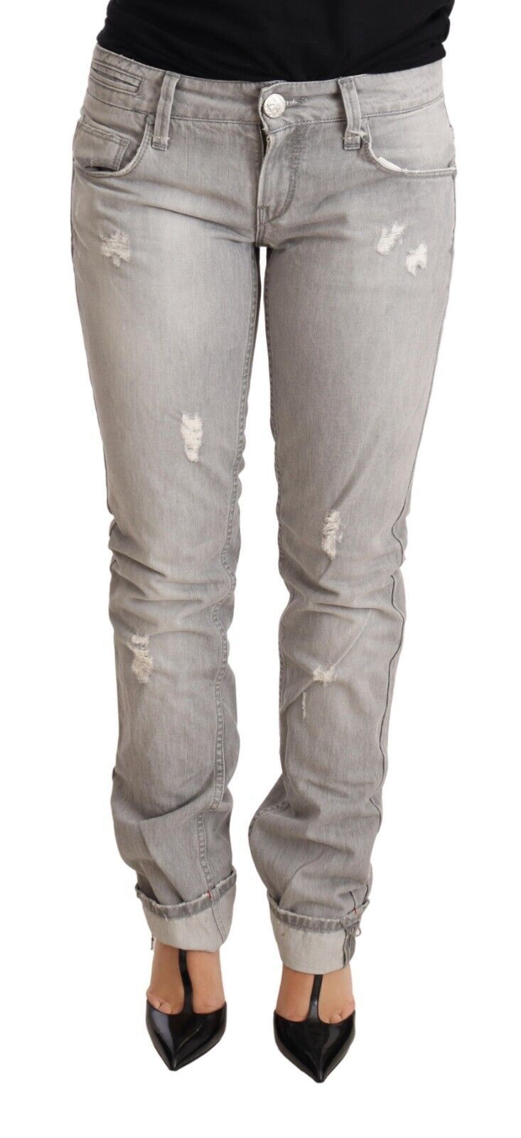 Acht Chic – Slim Fit – Zerfetzte Jeans in grauer Waschung