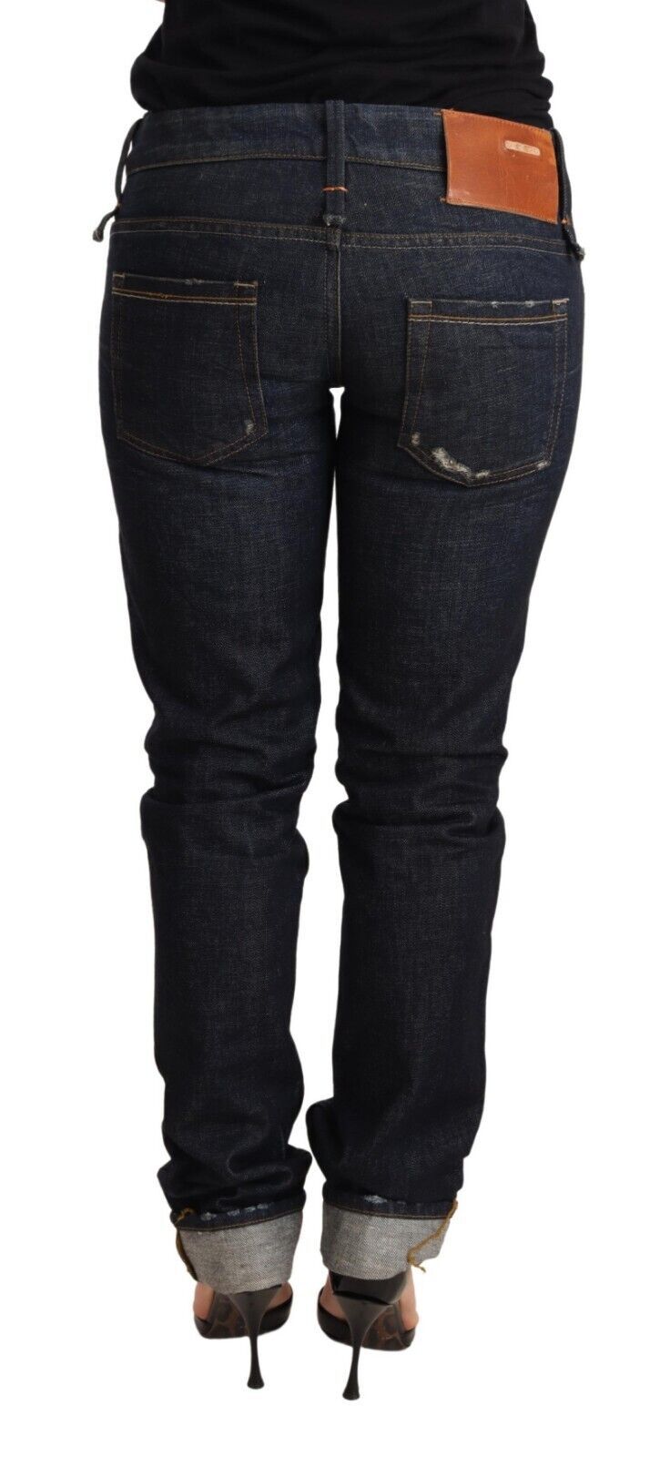 Acht Elegante Low Waist Skinny Dunkelblaue Jeans