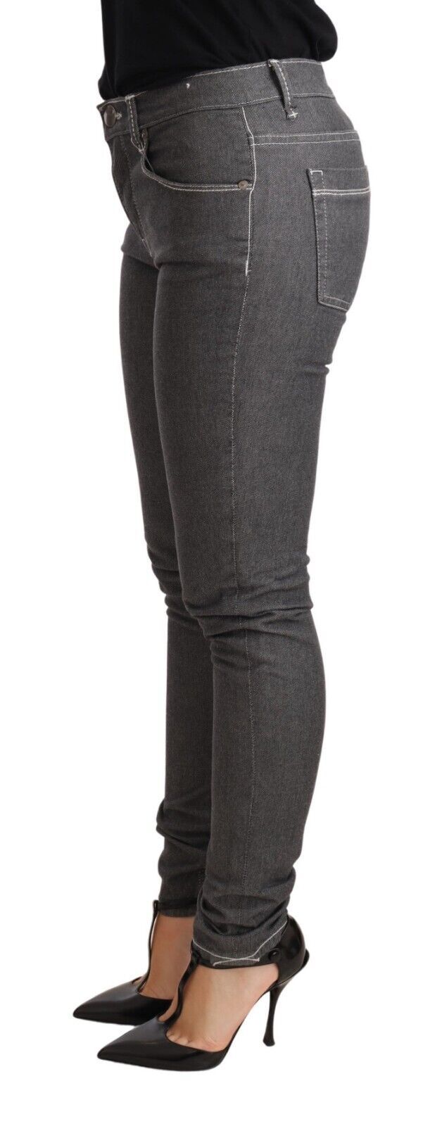 Acht Elegante graue Skinny Jeans mit mittlerer Taille