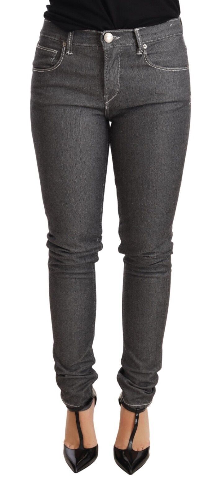 Acht Elegante graue Skinny Jeans mit mittlerer Taille