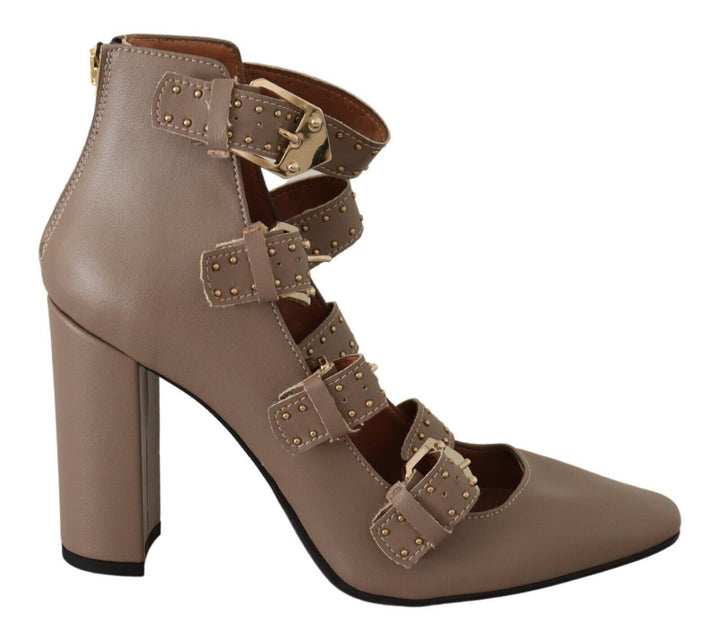 MY TWIN Elegante Leder Pumps mit mehreren Schnallen in Braun