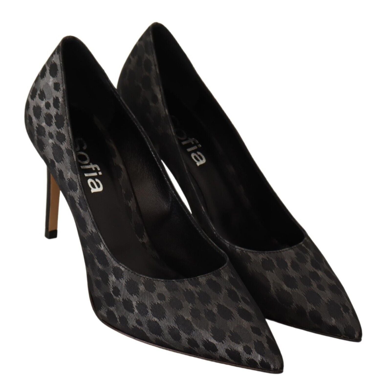 Sofia Elegante schwarze Pumps aus Leder mit Leopardenmuster