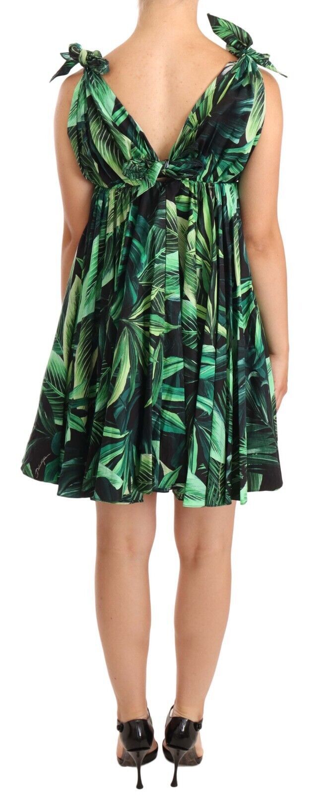 Dolce &amp; Gabbana – Elegantes ausgestelltes Mini-A-Linien-Kleid mit grünem Blätterdruck