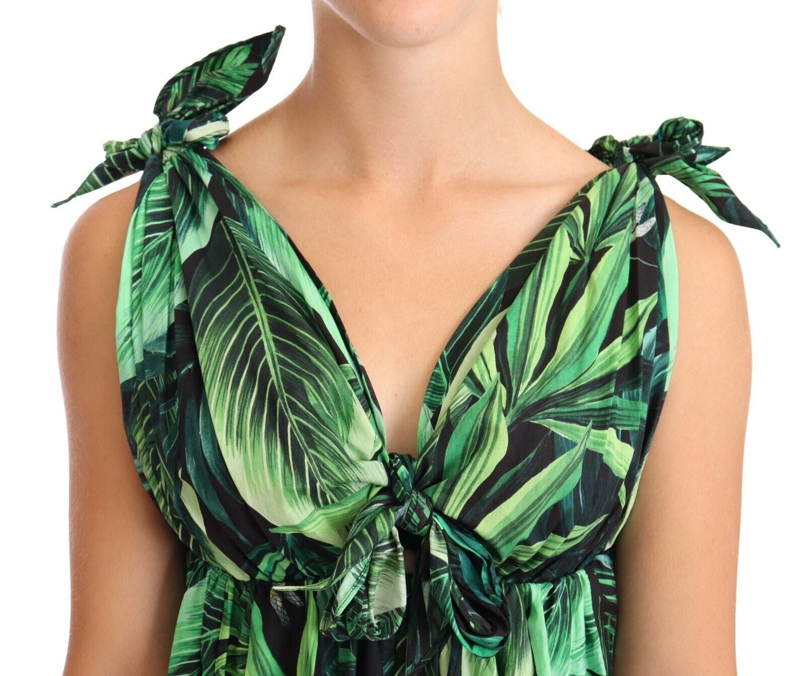 Dolce &amp; Gabbana – Elegantes ausgestelltes Mini-A-Linien-Kleid mit grünem Blätterdruck