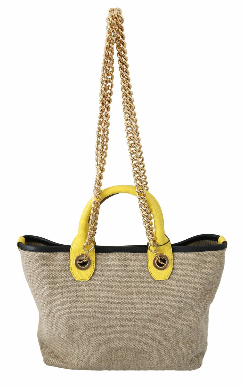 Dolce &amp; Gabbana Beige Leinen-Kalbs-Tasche mit Goldkette