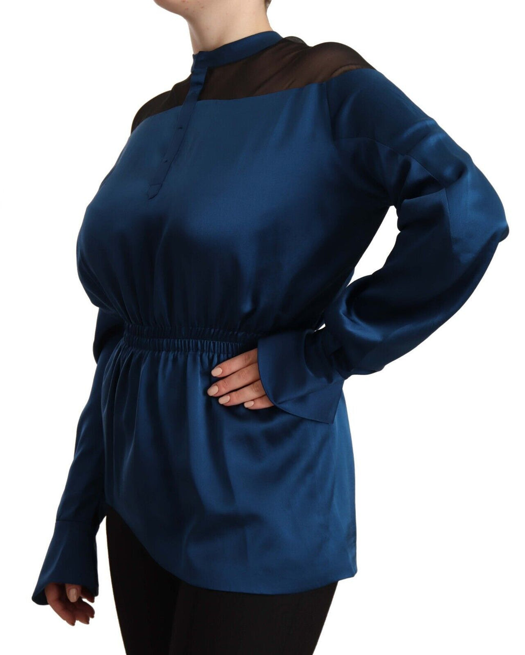 Masha Ma – Elegante Seidenbluse mit Rundhalsausschnitt in Blau