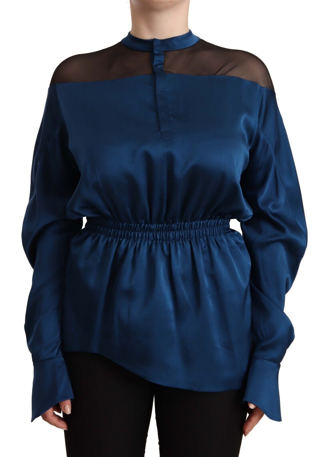 Masha Ma – Elegante Seidenbluse mit Rundhalsausschnitt in Blau