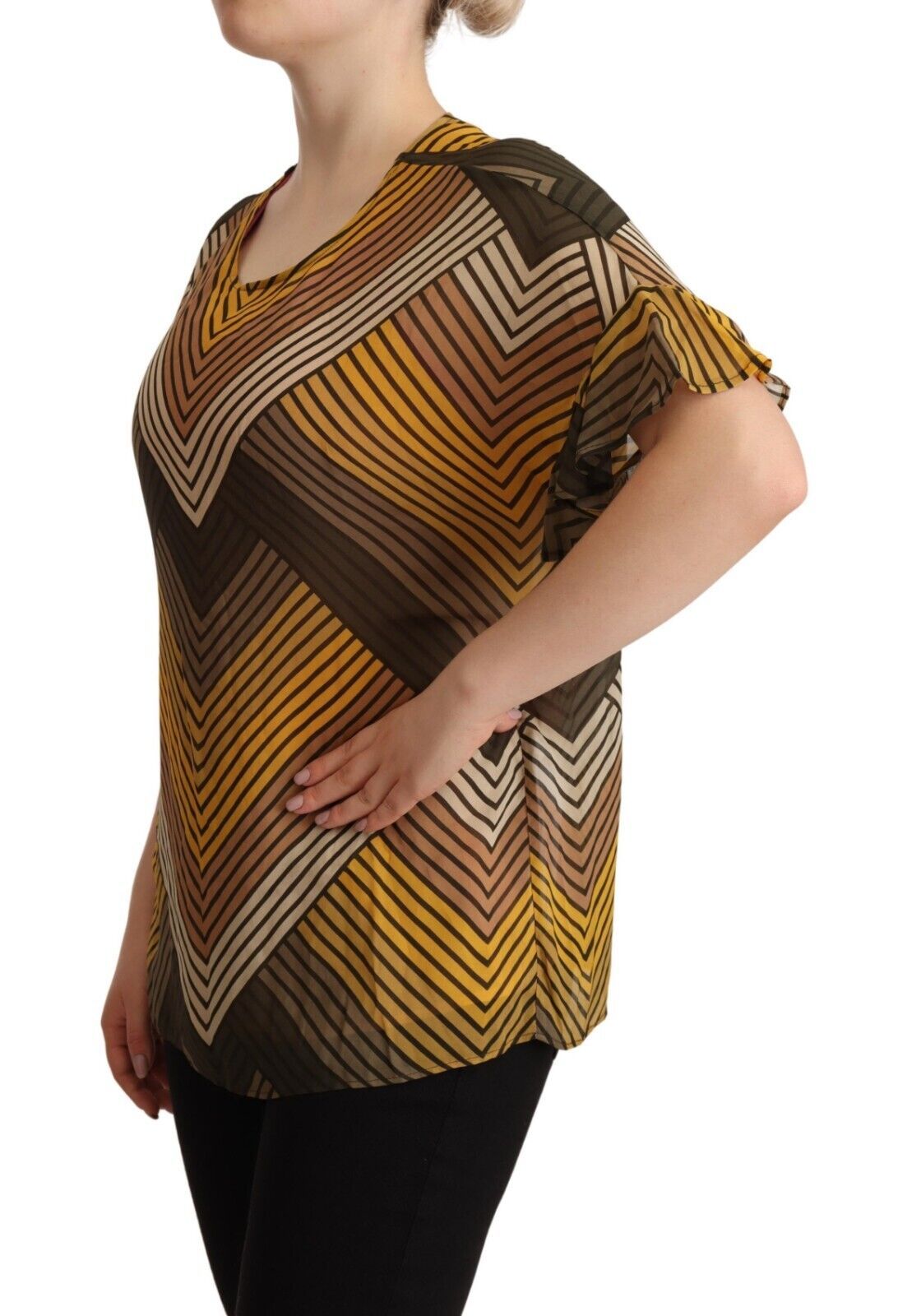 Twinset Chic – Mehrfarbig gestreifte Kurzarmbluse
