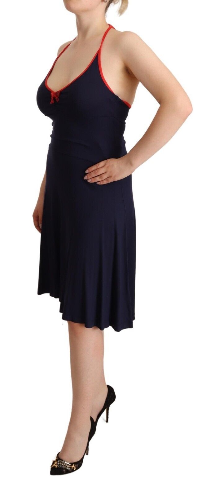 Roccobarocco – Marineblaues Midi-Neckholderkleid aus Baumwolle