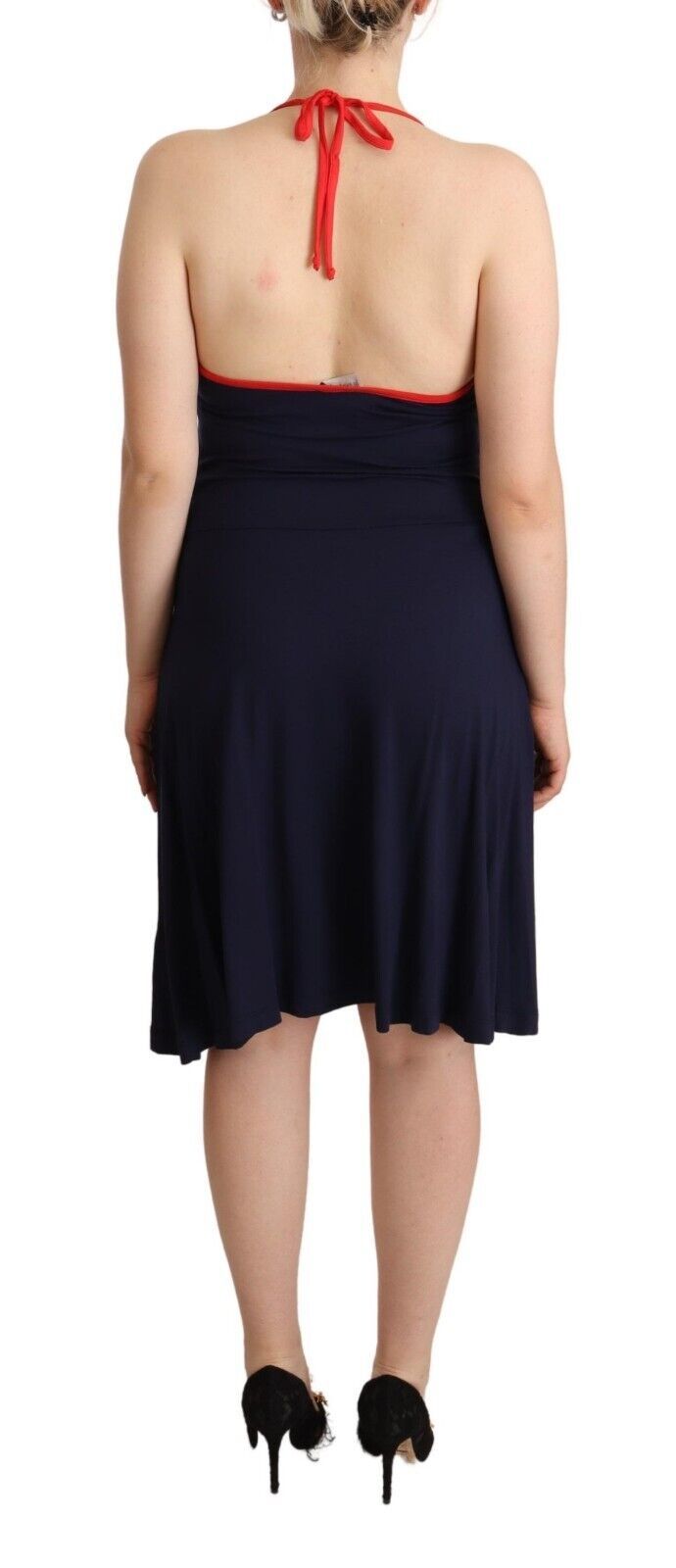 Roccobarocco – Marineblaues Midi-Neckholderkleid aus Baumwolle
