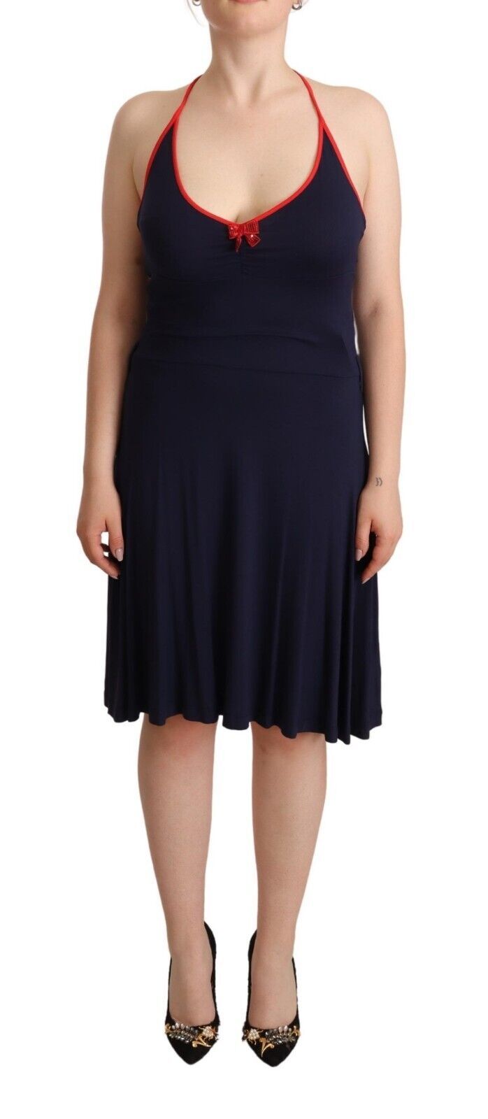 Roccobarocco – Marineblaues Midi-Neckholderkleid aus Baumwolle