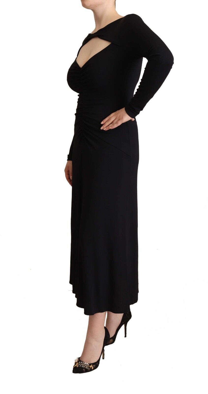 PINKO Elegantes schwarzes Nylon-Stretch-Maxikleid