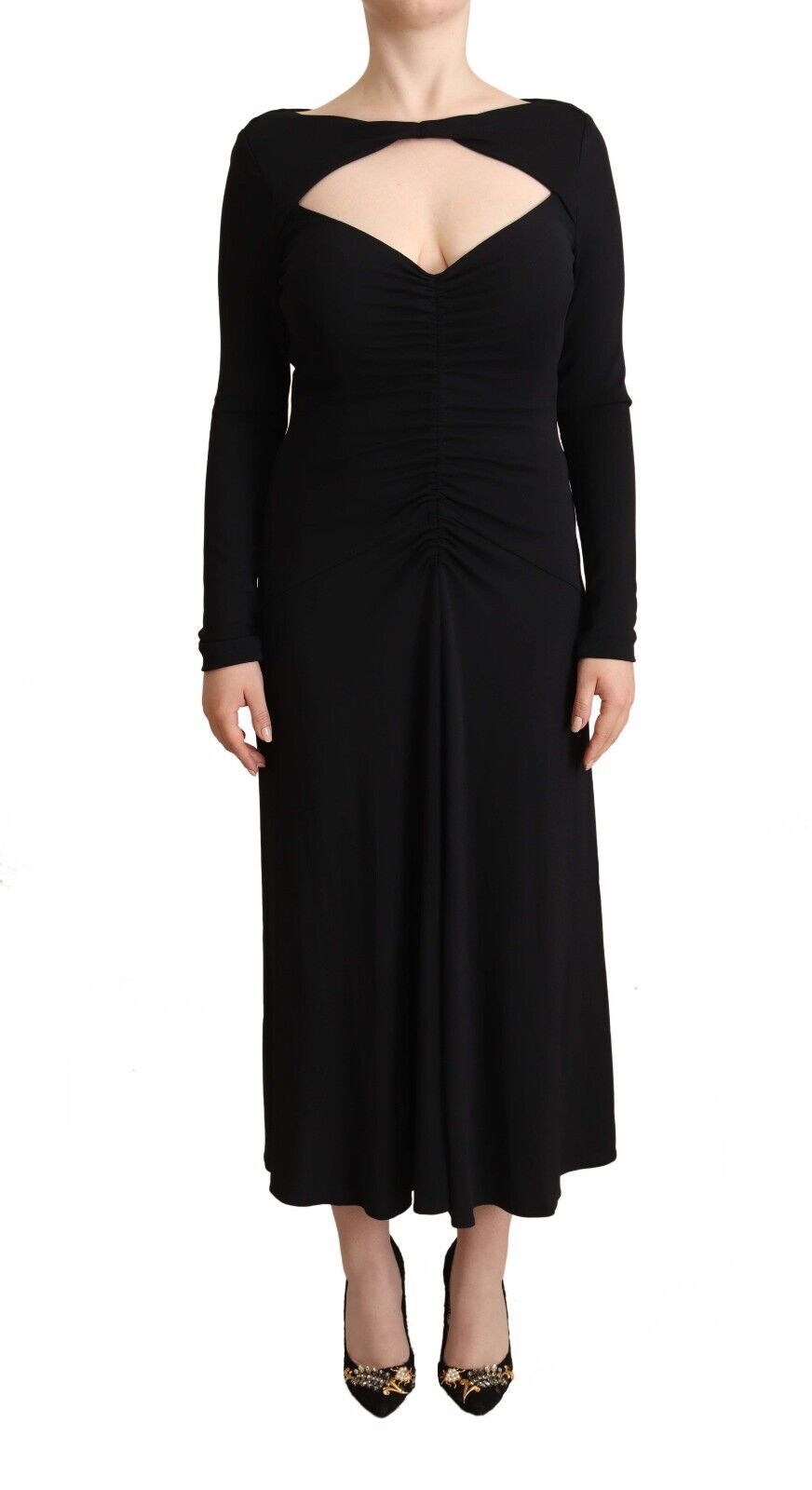 PINKO Elegantes schwarzes Nylon-Stretch-Maxikleid