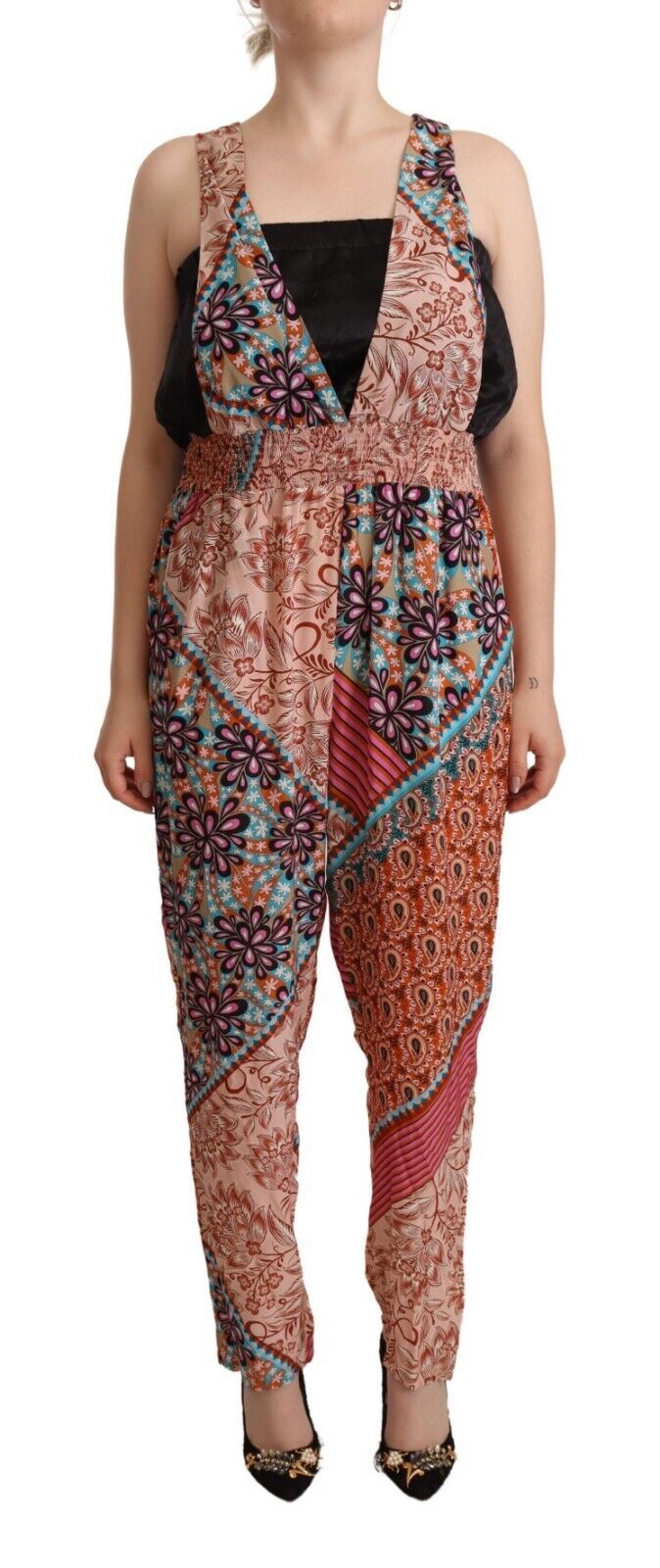 PINKO Schicker, mehrfarbiger, ärmelloser Jumpsuit mit V-Ausschnitt