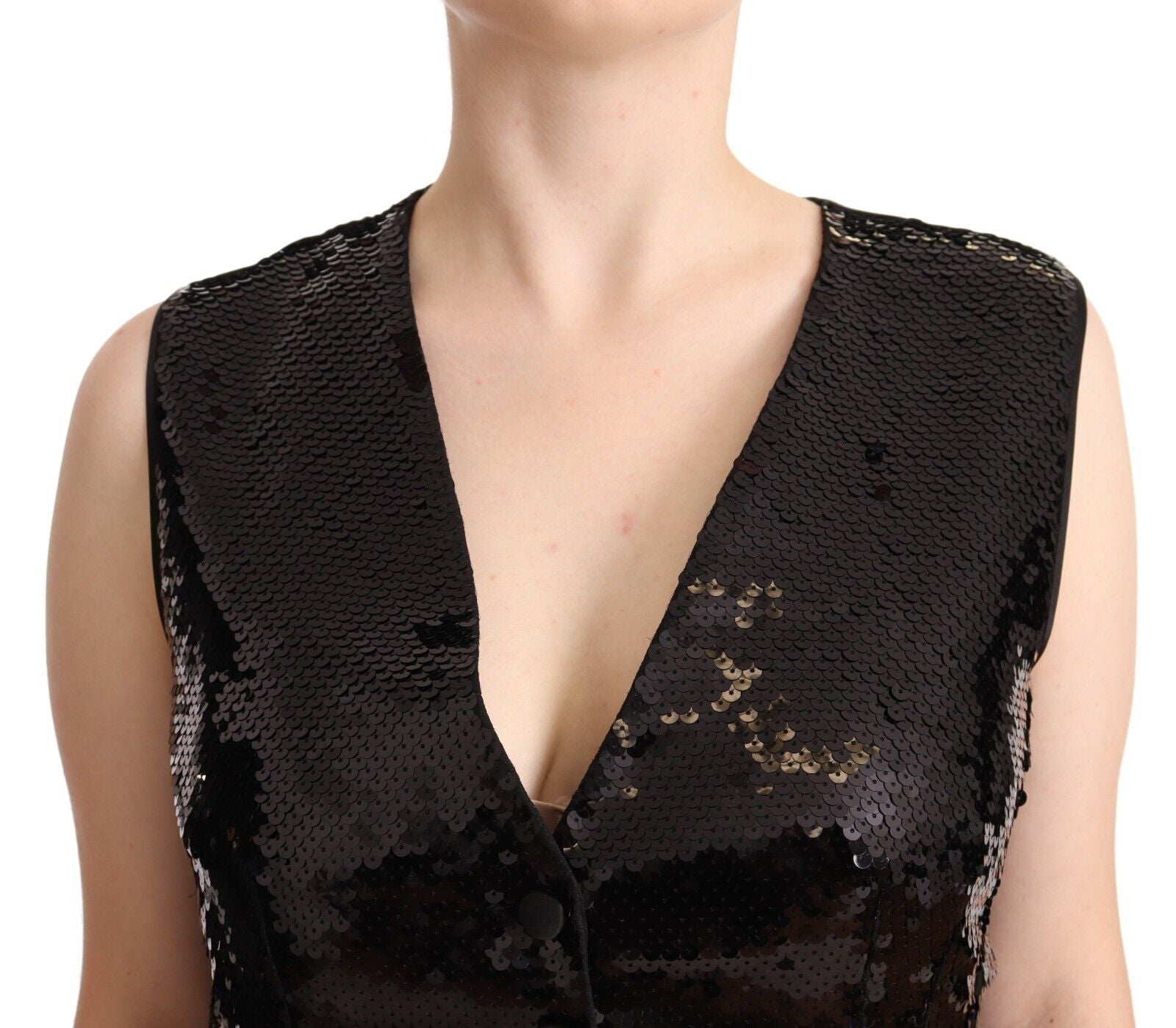 Dolce &amp; Gabbana – Elegantes, schwarzes, ärmelloses Westentop mit Pailletten