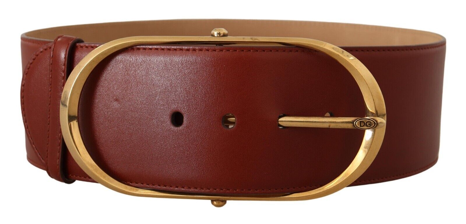 Dolce &amp; Gabbana Eleganter kastanienbrauner Ledergürtel mit goldenen Akzenten