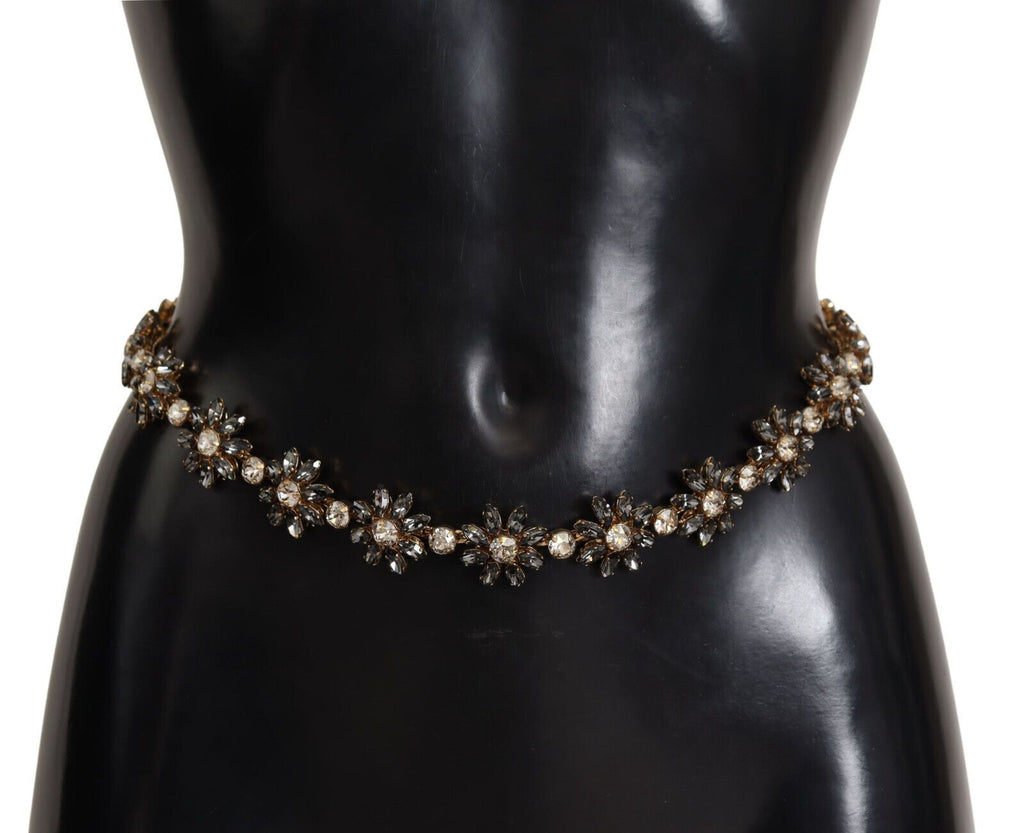 Dolce &amp; Gabbana Eleganter Ledergürtel mit Gänseblümchenkette und Kristallen
