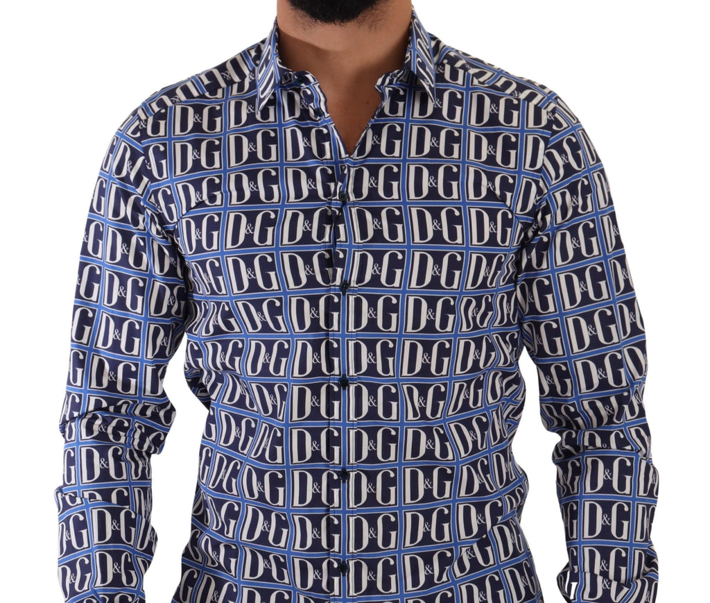 Dolce &amp; Gabbana Slim Fit Baumwollhemd in Blau mit Logo