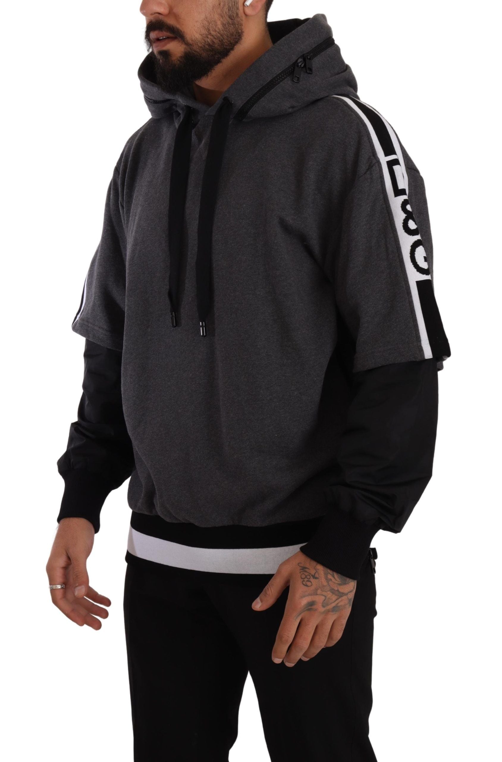 Dolce &amp; Gabbana Elegantes Kapuzenpullover in Schwarz und Grau