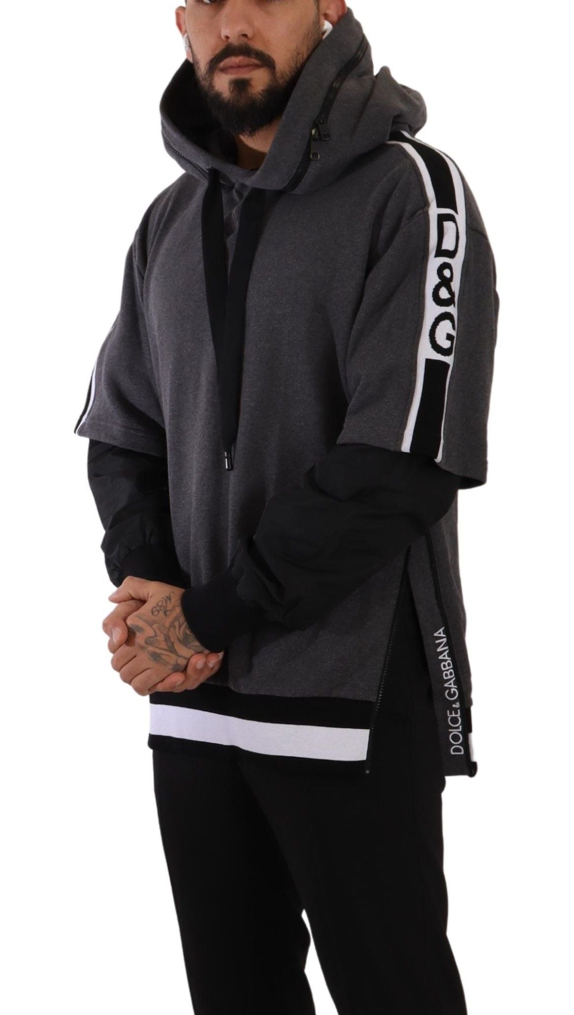 Dolce &amp; Gabbana Elegantes Kapuzenpullover in Schwarz und Grau