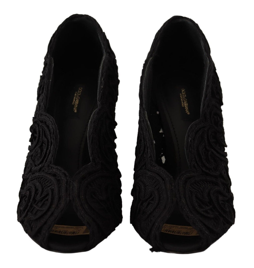 Dolce &amp; Gabbana Elegante schwarze Stiletto-Absätze aus Spitze