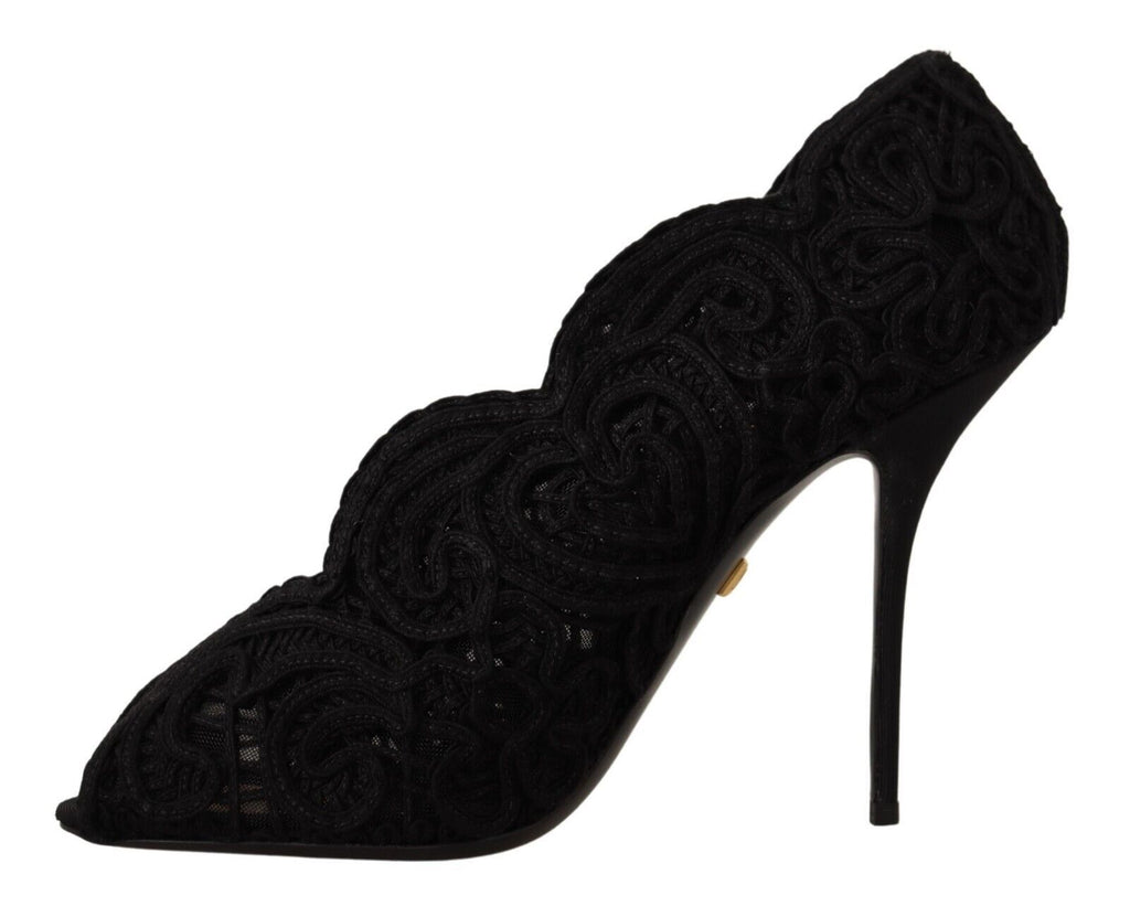 Dolce &amp; Gabbana Elegante schwarze Stiletto-Absätze aus Spitze