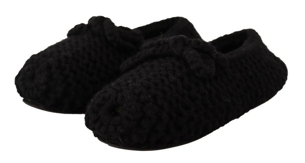 Dolce &amp; Gabbana Elegante schwarze Ballerinas aus Wollstrick