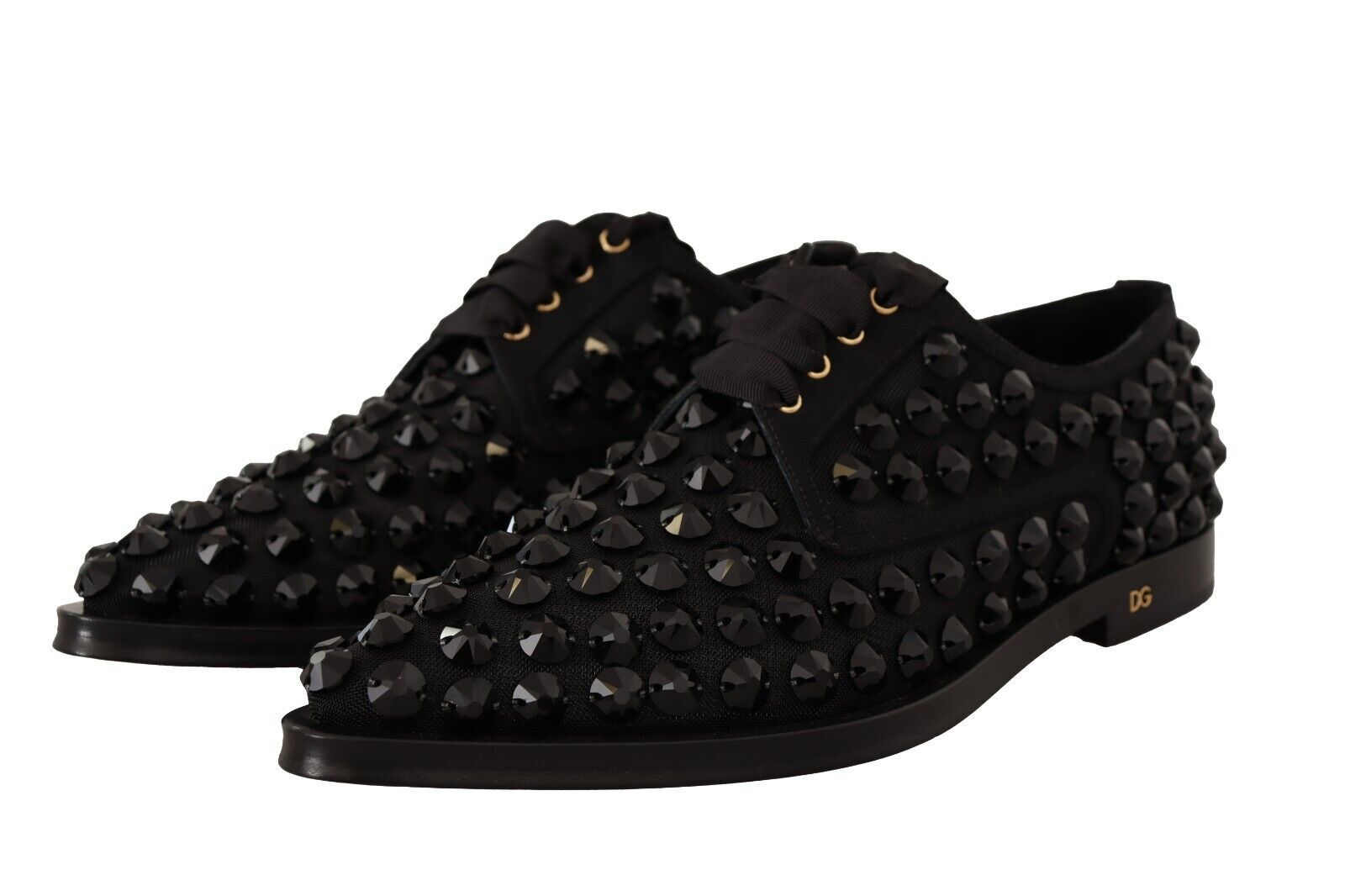 Dolce &amp; Gabbana Elegante Ripsband-Schnürschuhe mit Schmucksteinen