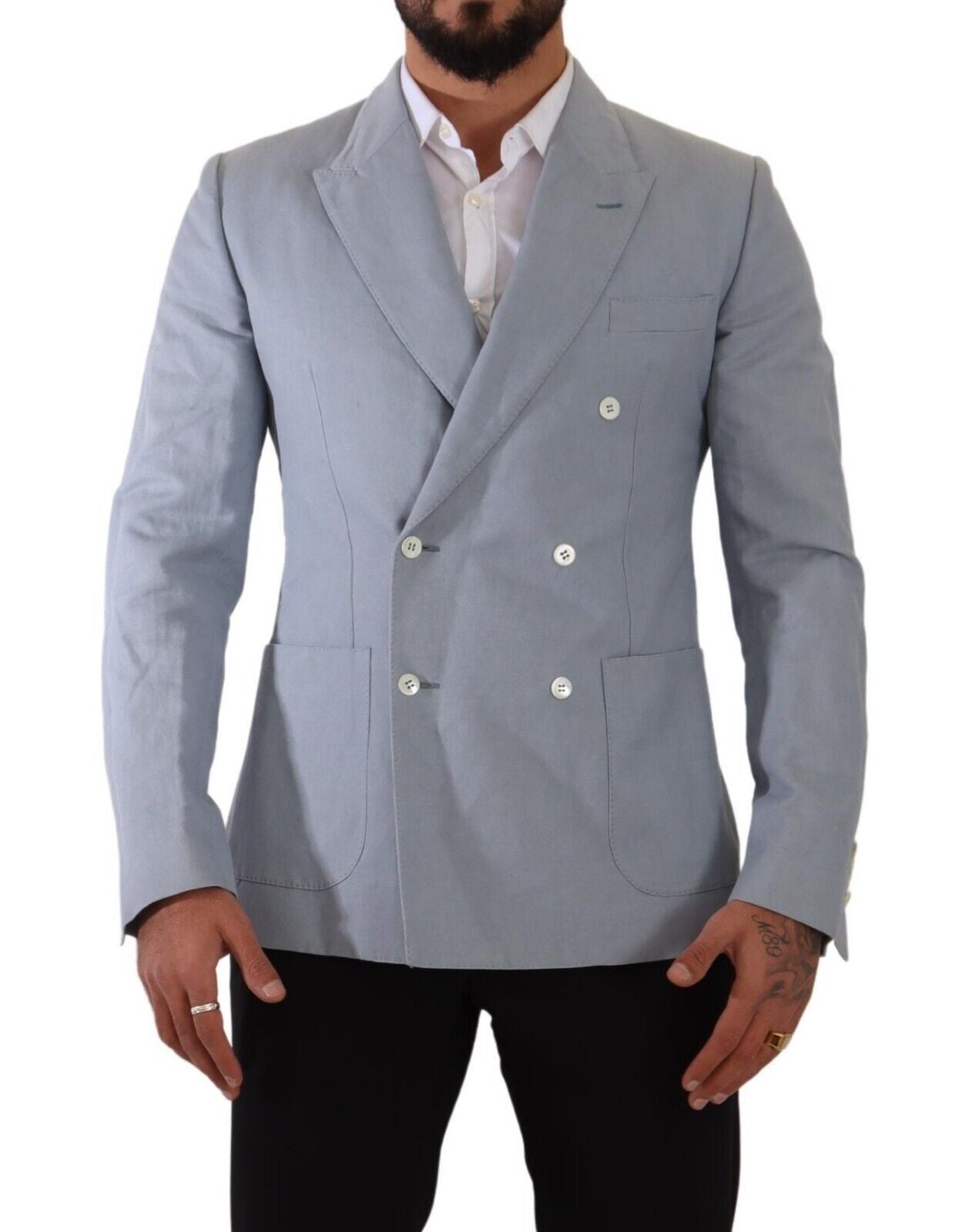 Dolce &amp; Gabbana Eleganter Slim Fit Hellblauer Zweireihiger Blazer