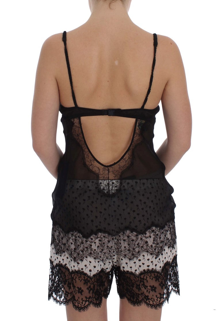 Dolce &amp; Gabbana Elegantes schwarzes Dessous-Hemdchen aus Seidenspitze