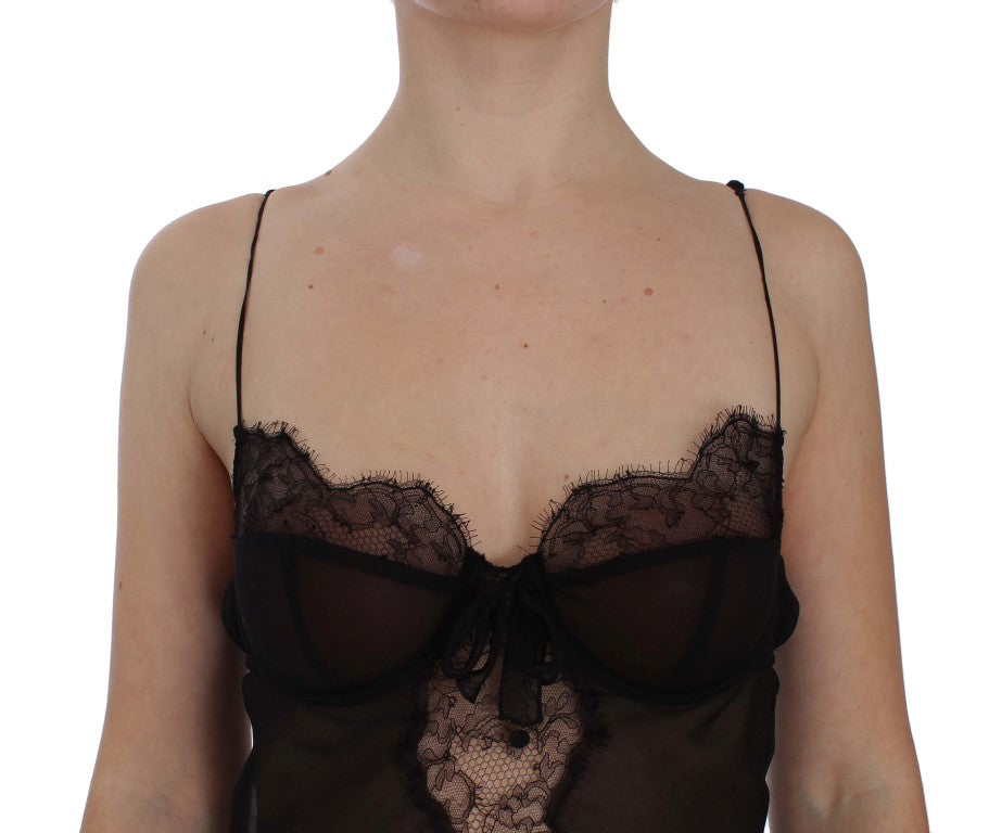 Dolce &amp; Gabbana Elegantes schwarzes Dessous-Hemdchen aus Seidenspitze
