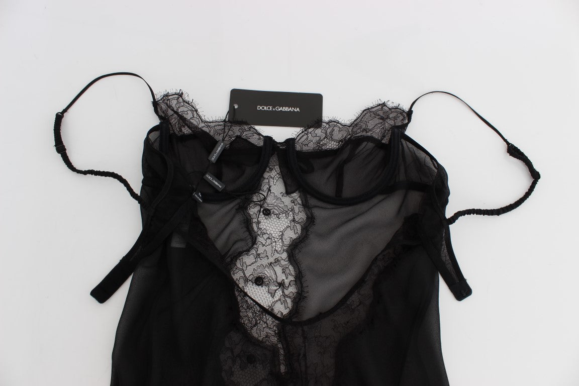 Dolce &amp; Gabbana Elegantes schwarzes Dessous-Hemdchen aus Seidenspitze