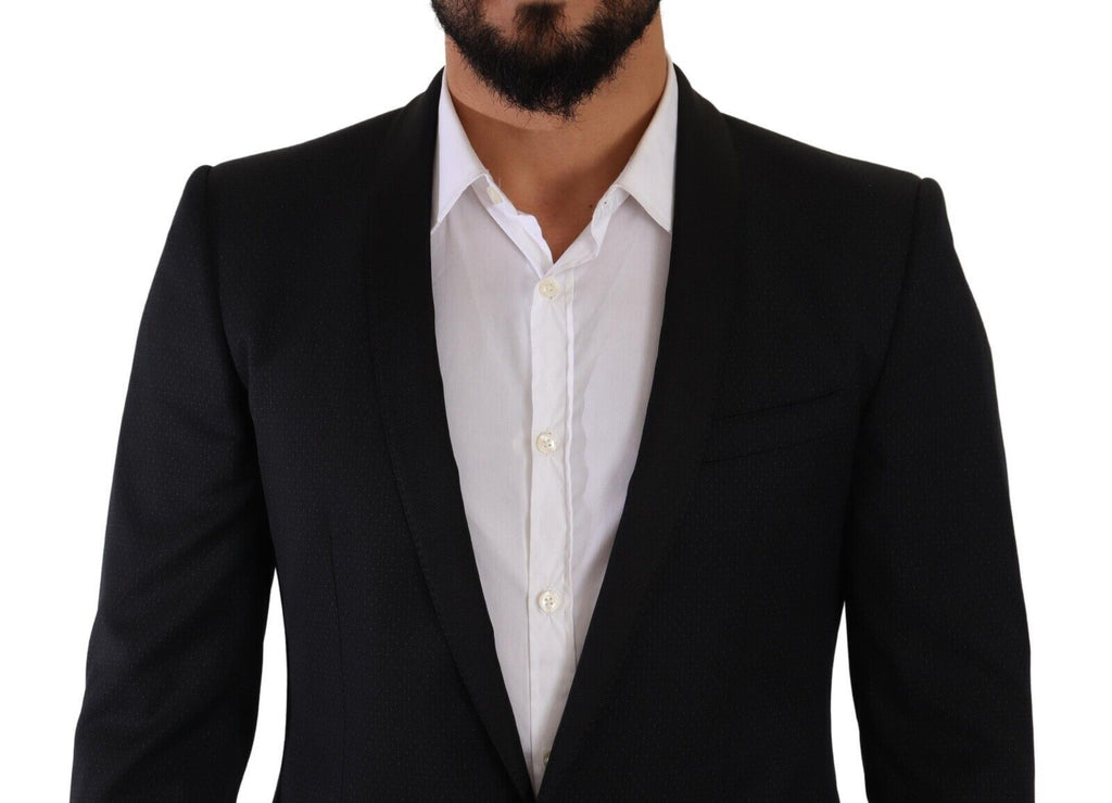 Dolce &amp; Gabbana Eleganter schwarz gemusterter Anzug aus Wolle und Seide