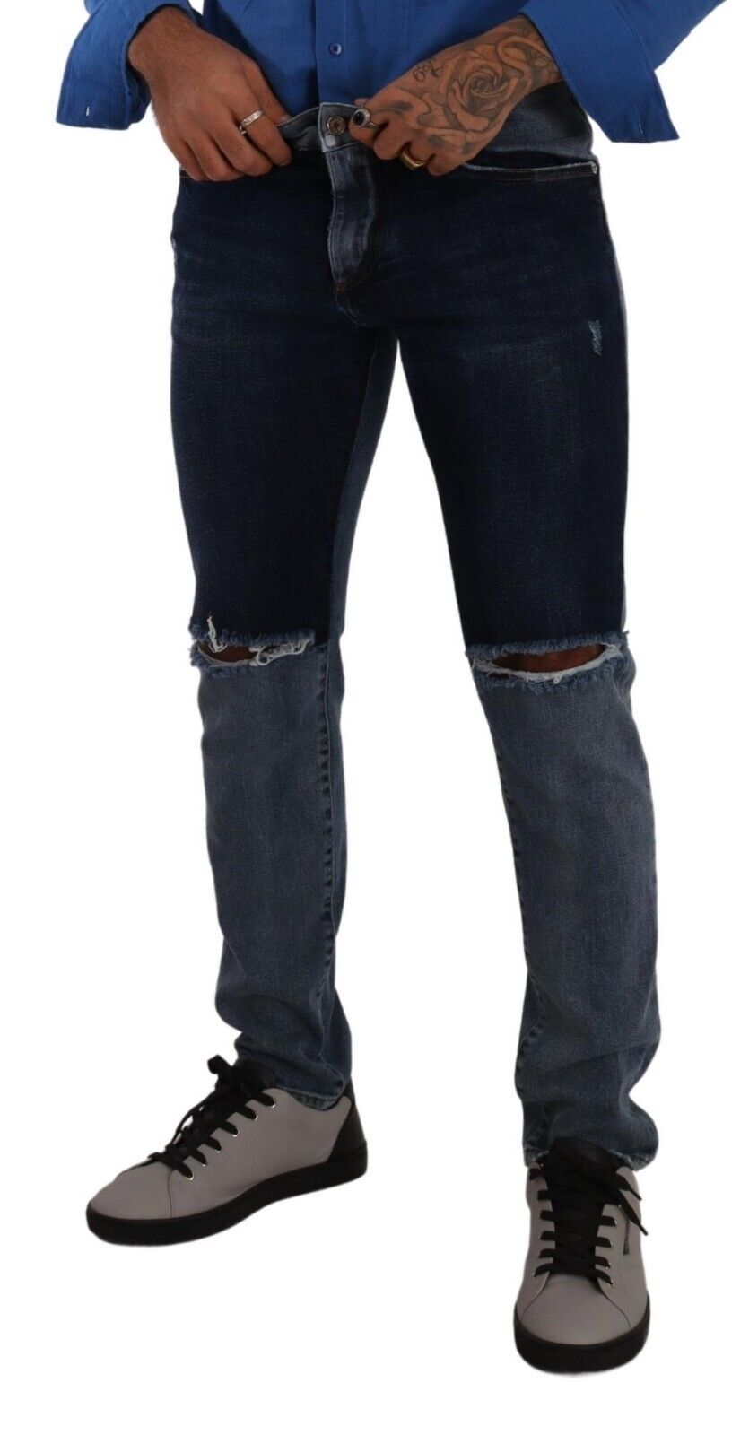 Dolce &amp; Gabbana Chic Slim Fit zerfetzter Denim