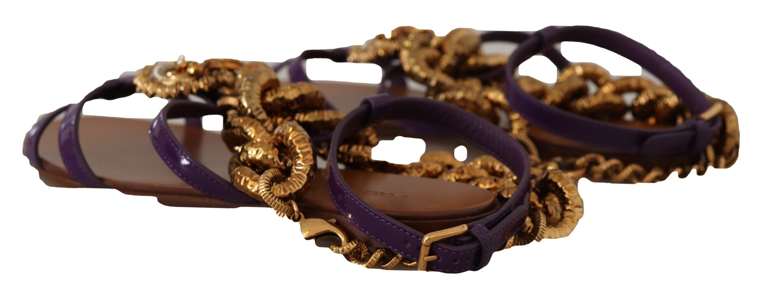 Dolce &amp; Gabbana – Lilafarbene Gladiator-Schuhe mit Herzkette
