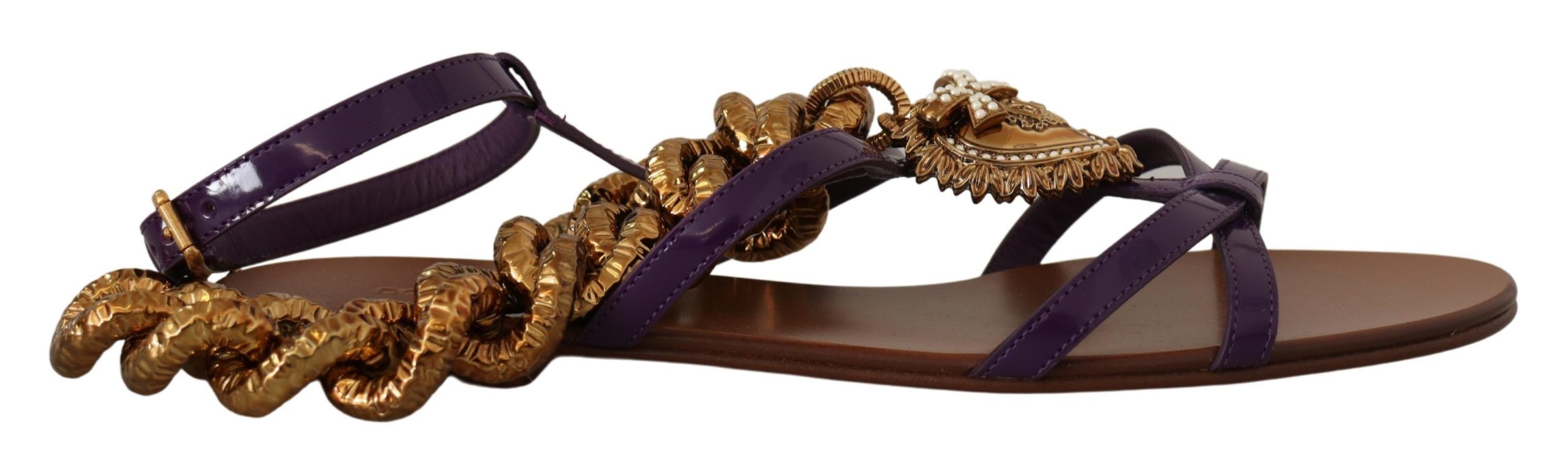 Dolce &amp; Gabbana – Lilafarbene Gladiator-Schuhe mit Herzkette