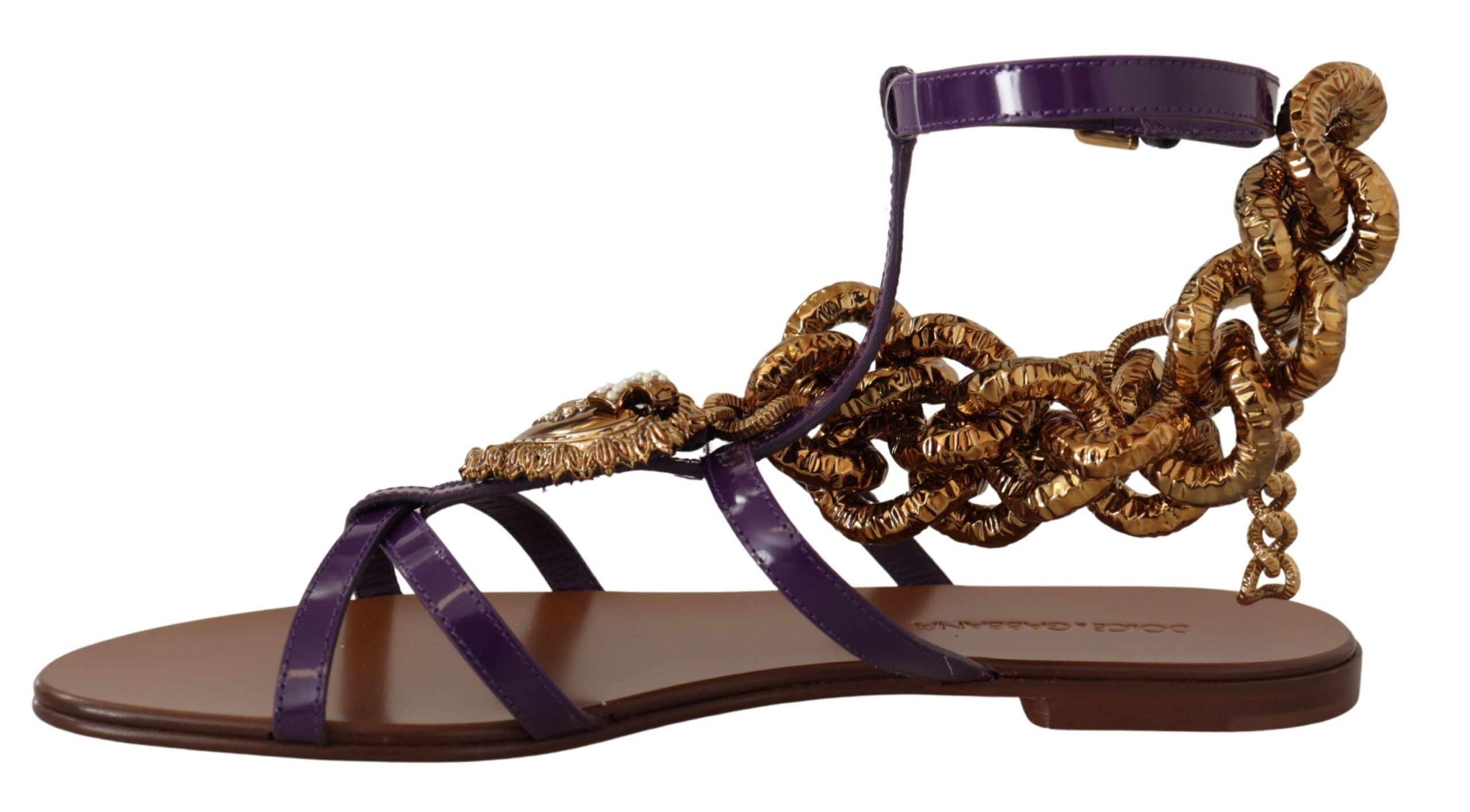 Dolce &amp; Gabbana – Lilafarbene Gladiator-Schuhe mit Herzkette