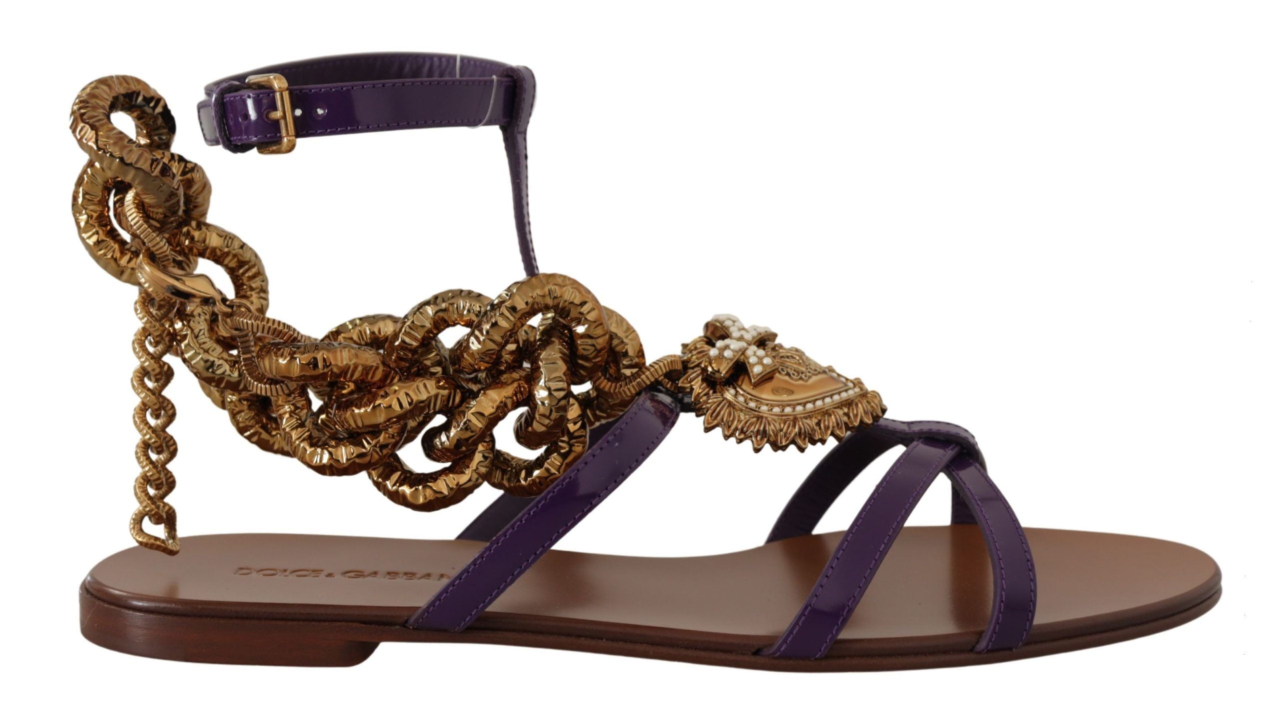 Dolce &amp; Gabbana – Lilafarbene Gladiator-Schuhe mit Herzkette