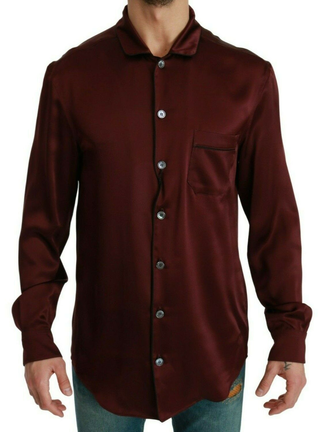 Dolce &amp; Gabbana Bordeaux Seidenpyjama-inspiriertes Hemd