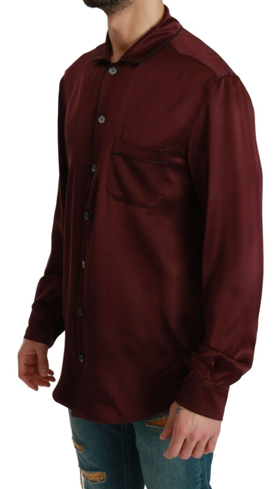 Dolce &amp; Gabbana Bordeaux Seidenpyjama-inspiriertes Hemd