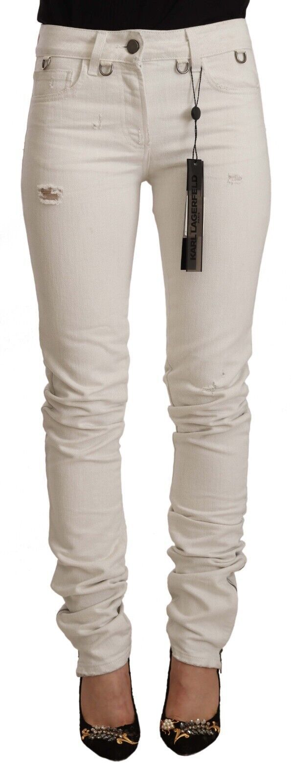 Karl Lagerfeld – Schicke Slim-Fit-Jeans mit mittlerer Taille in Weiß
