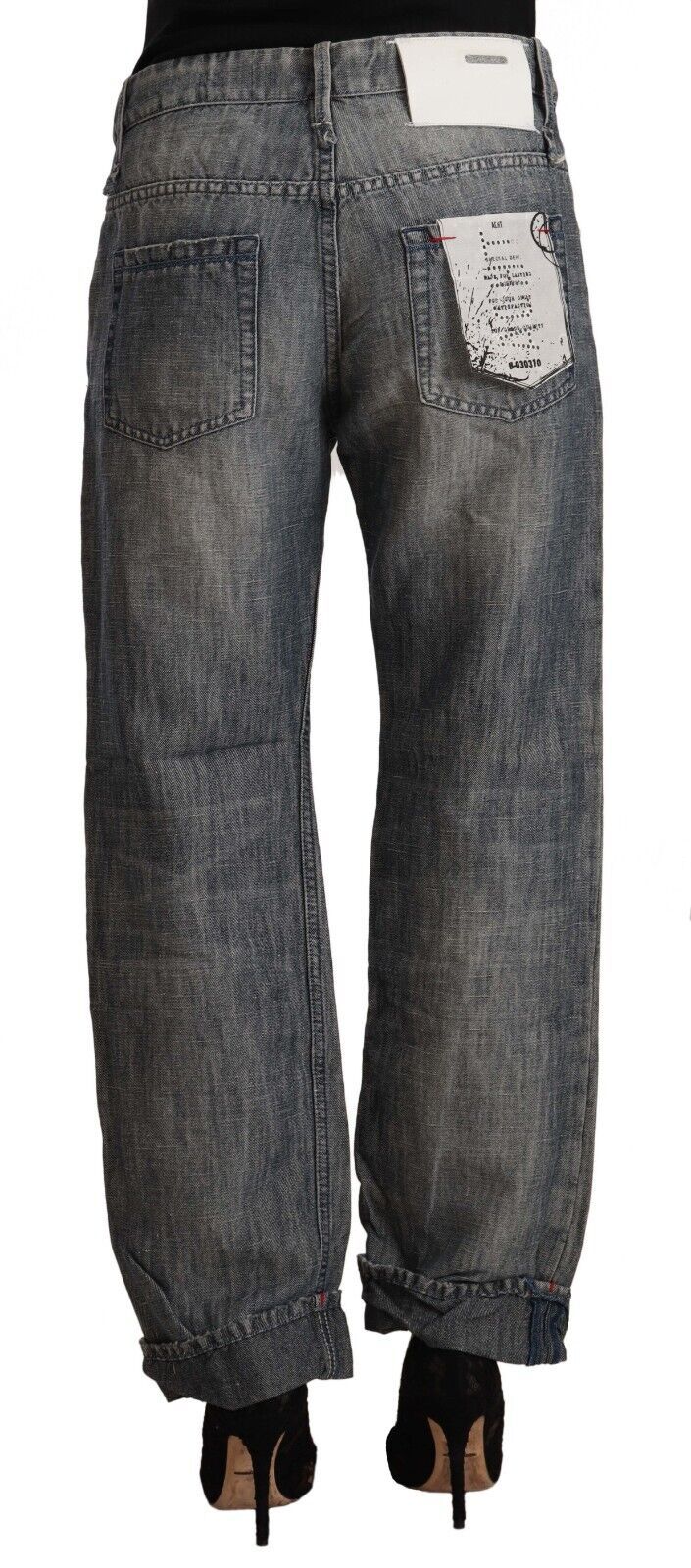 Acht Chic Graue Straight Cut Ramie-Baumwolljeans