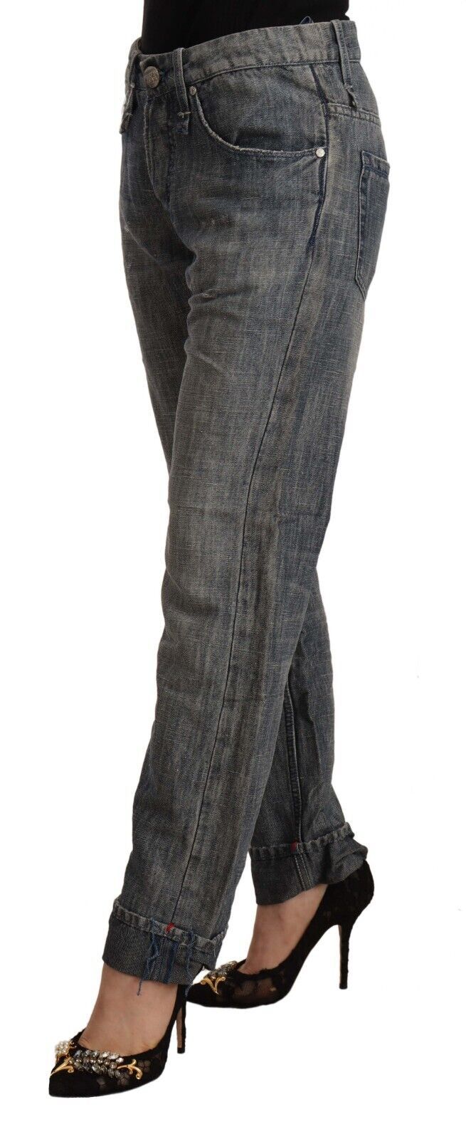 Acht Chic Graue Straight Cut Ramie-Baumwolljeans