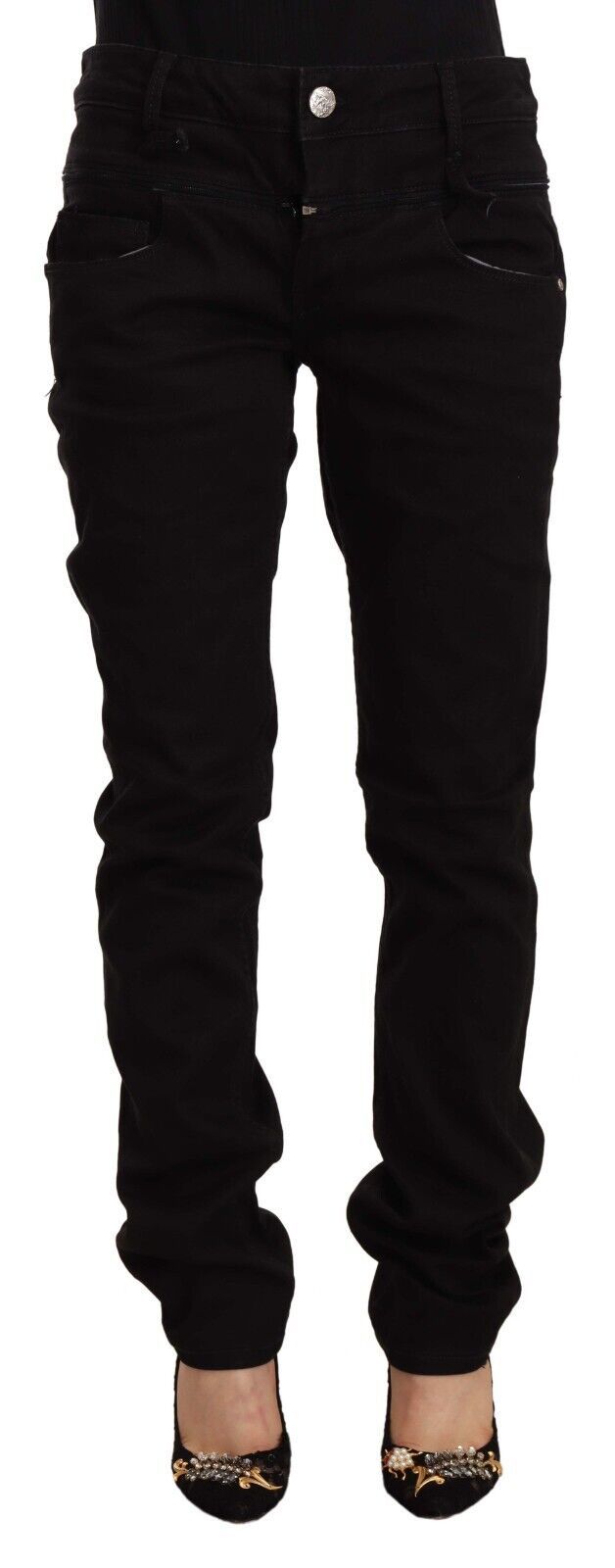 Acht Chic Schwarze Skinny Jeans mit niedriger Taille