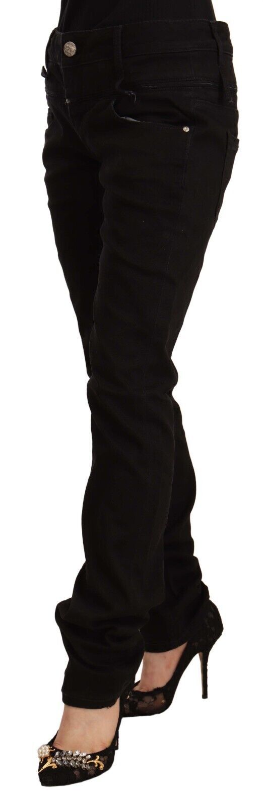 Acht Chic Schwarze Skinny Jeans mit niedriger Taille