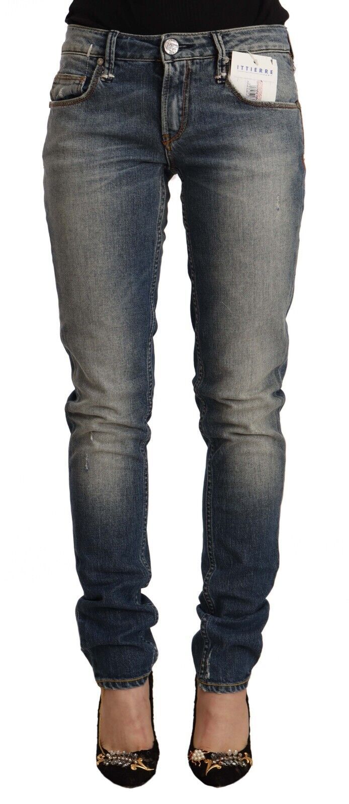 Acht – Blau verwaschene Skinny-Jeans aus Baumwollmischung
