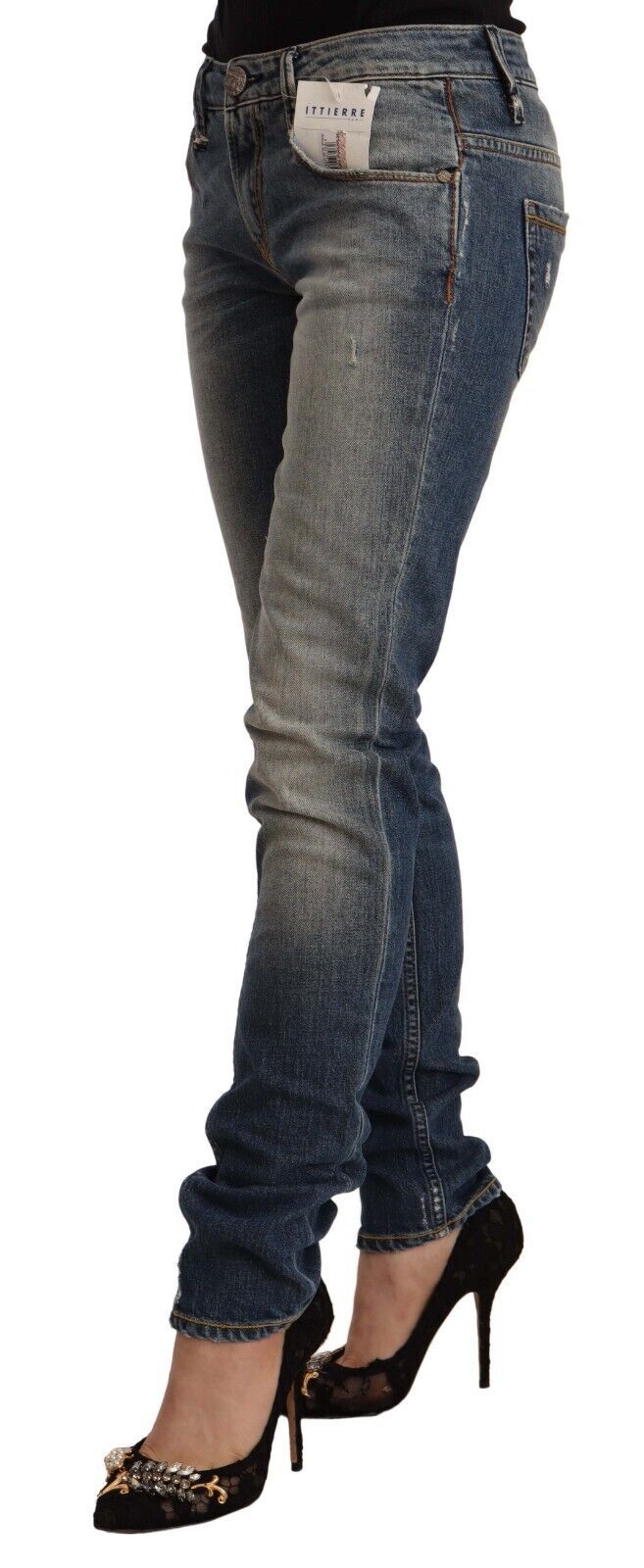 Acht – Blau verwaschene Skinny-Jeans aus Baumwollmischung