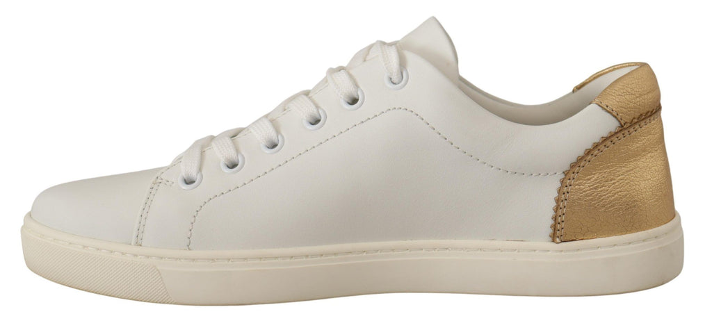 Dolce &amp; Gabbana Elegante weiße Leder-Sneaker mit goldenen Akzenten