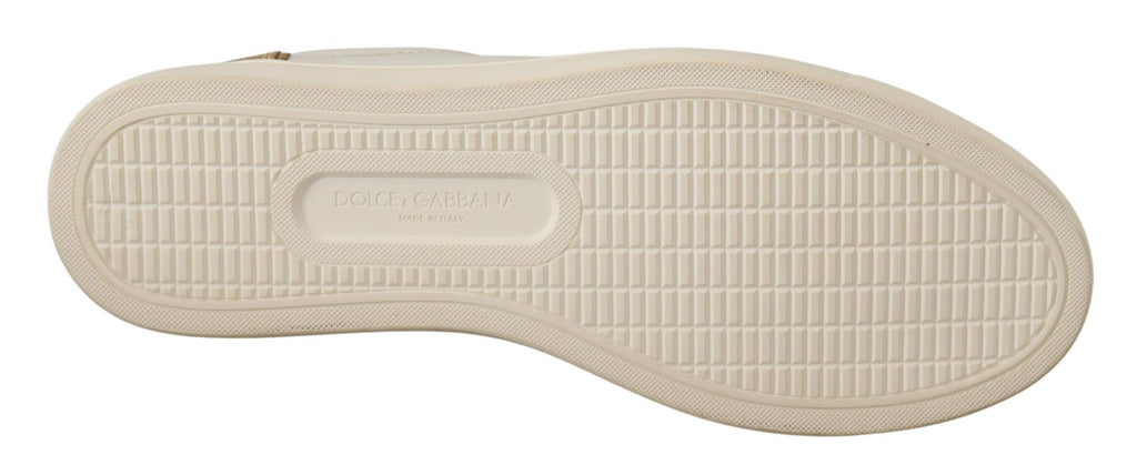 Dolce &amp; Gabbana Elegante weiße Leder-Sneaker mit goldenen Akzenten